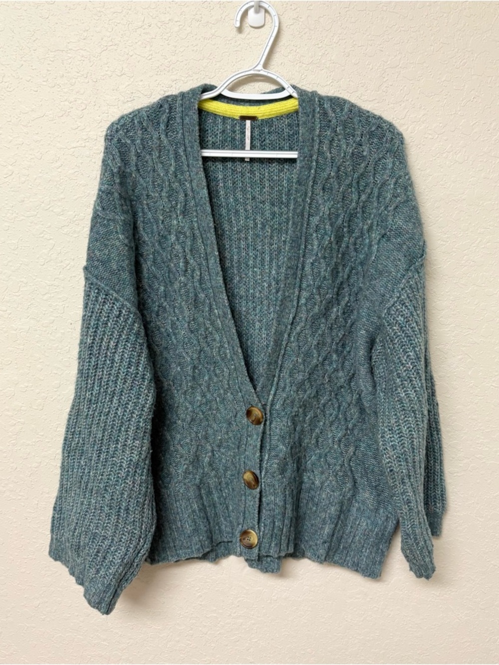 Free People Molly Cable Cardi Oversized Knit Cardigan Blue Comfy Size M